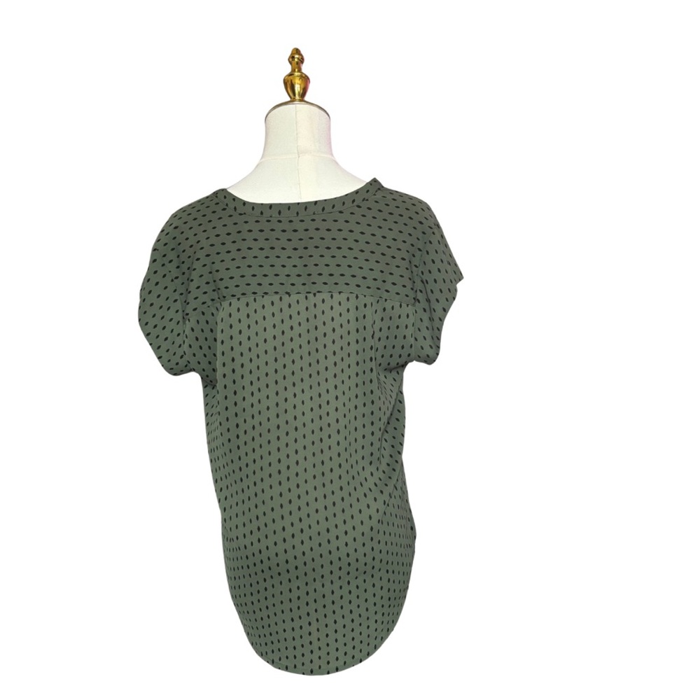 Elegant Olive Green Black Diamond Spot Pattern Fun 2 Fun Business Casual Blouse - Picture 3 of 6